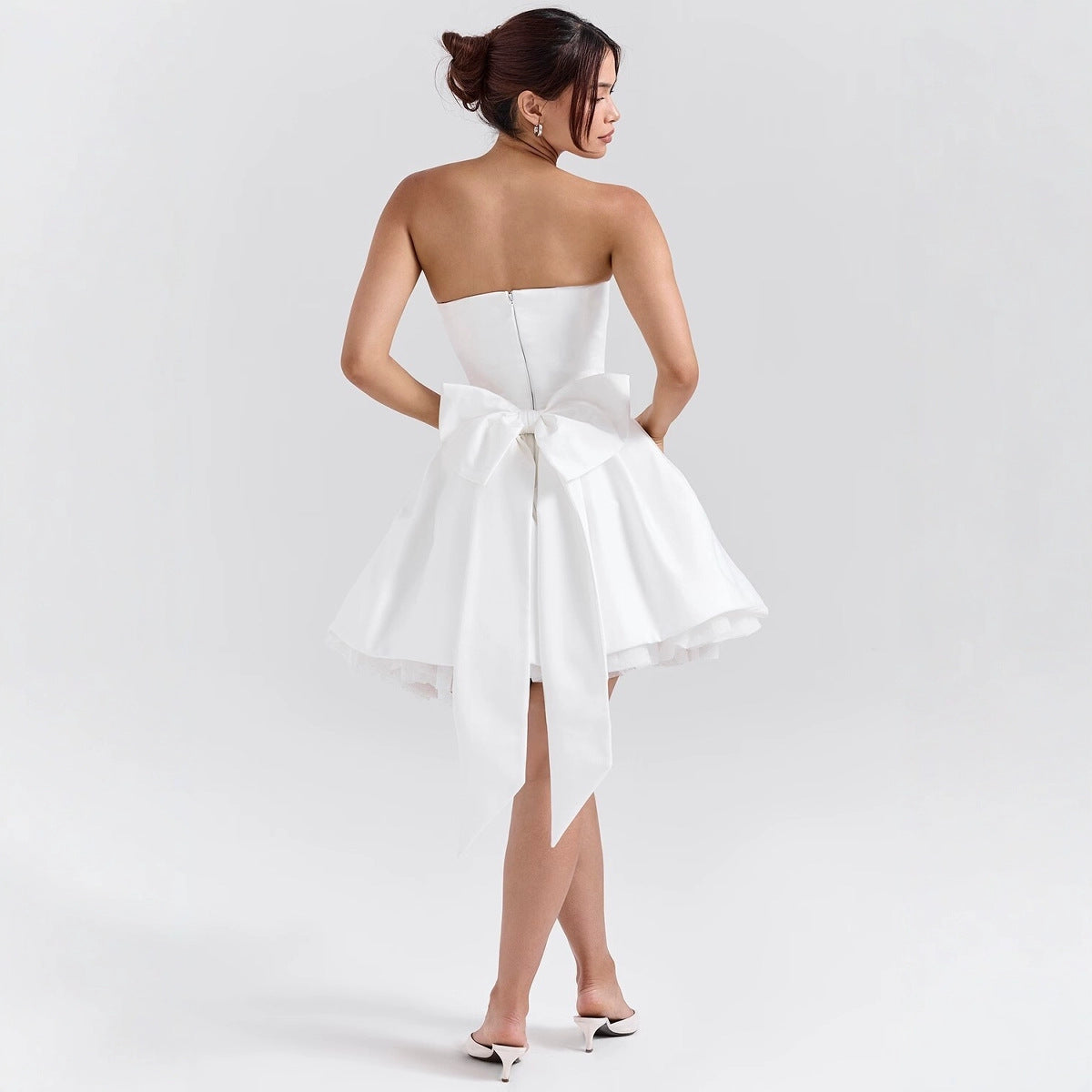 White Bow Strapless Dress