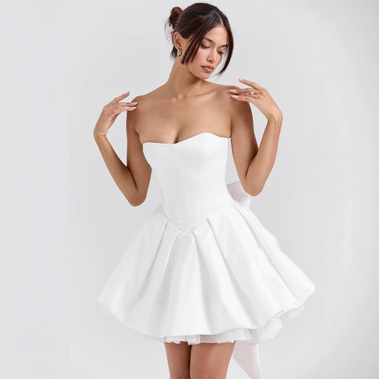 White Bow Strapless Dress